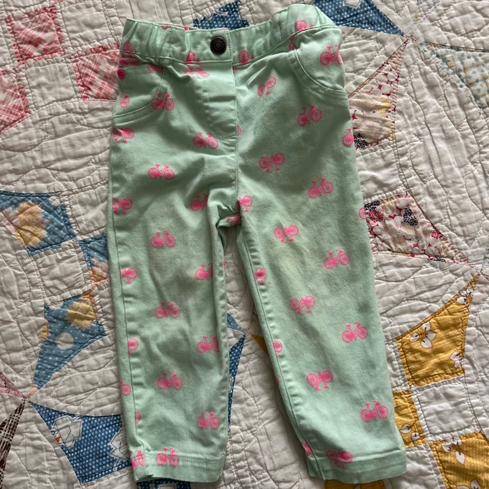 Carter’s Baby Girls Mint Green Pants with Pink Bicycle Print